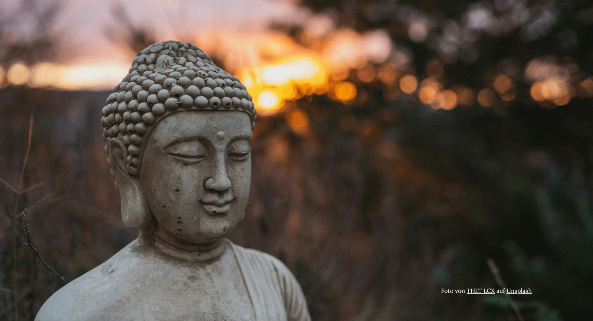 Buddha Statue aus Stein im Morgenlicht