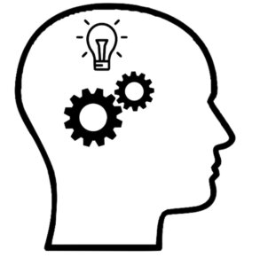 Kopf mit Zahnräder und Glühbirne