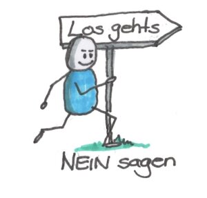 Ein Männchen läuft an einem Schild vorbei