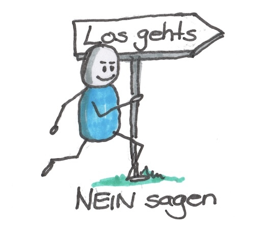 Ein Männchen läuft an einem Schild vorbei