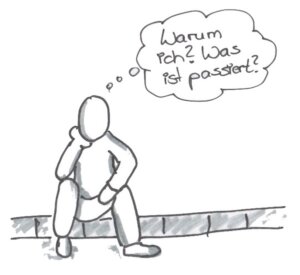 Männchen grübelt "Warum ich?"