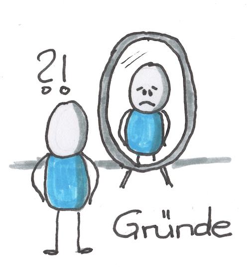 Ein Männchen steht vor einem Spiegel